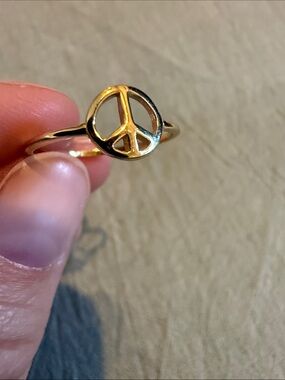 Gold Peace Sign Thin Band Ring - Women Jewelry